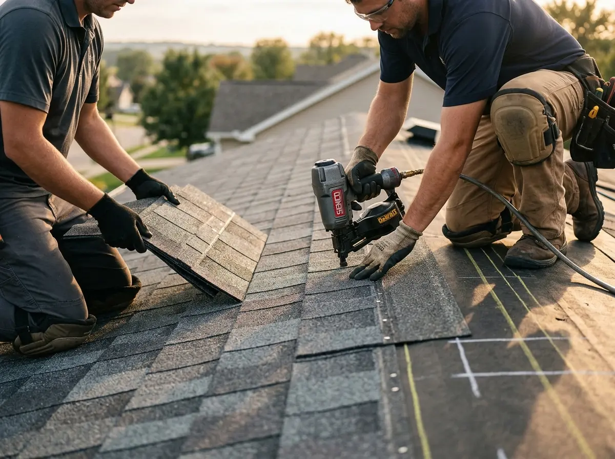 Professional roofer working on a residential roof in North Berwick